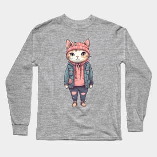 A cute kitty wearing street fashion Long Sleeve T-Shirt